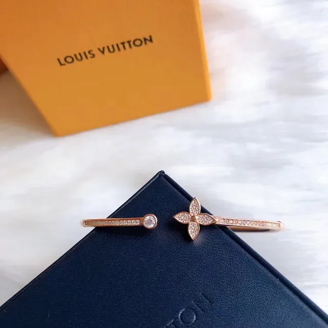 Louis Vuitton Rose Gold Pavé Floral Open Bangle Bracelet 7
