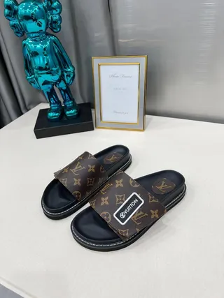 Louis Vuitton Run Away Monogram Canvas Black Brown Slippers 5