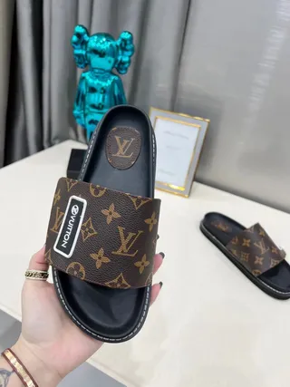 Louis Vuitton Run Away Monogram Canvas Black Brown Slippers 6