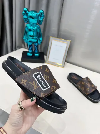 Louis Vuitton Run Away Monogram Canvas Black Brown Slippers 9