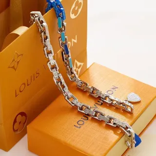 Louis Vuitton Pulsera Cadena de Eslabones Gruesa Plata Azul con Grabado de Monograma en Metal