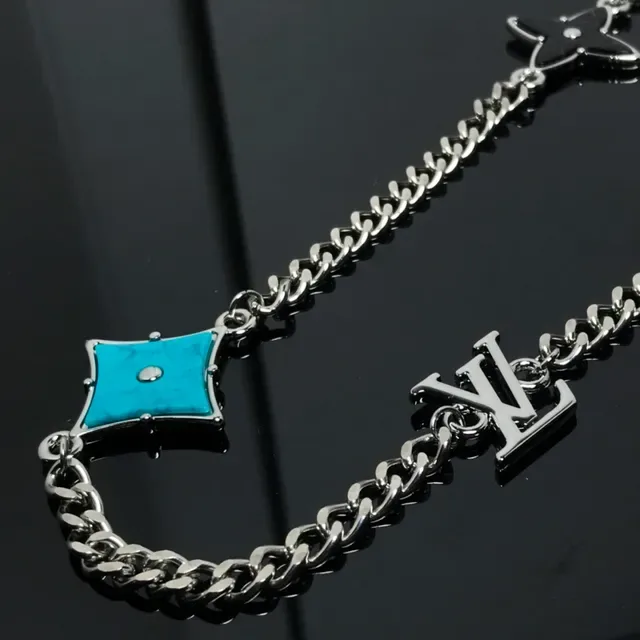 Colar Louis Vuitton Corrente Curb Prateada Azul Esmaltada Monograma Estrelas 4