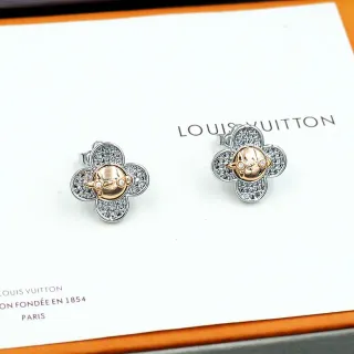 Louis Vuitton فضة ذهب وردة أربعة بتلات القرنفل شكل Pavé Crystal Setting أقراط