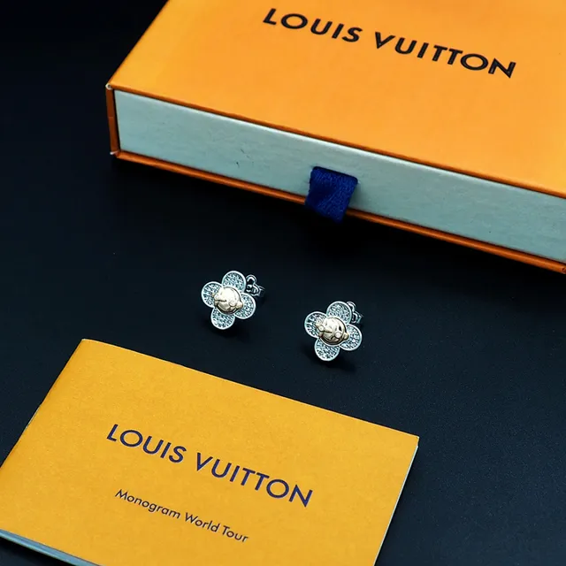 Louis Vuitton चाँदी सोना चार-पंखुड़ियों का क्लोवर सिल्हूट Pavé Crystal Setting कान के गहने 2