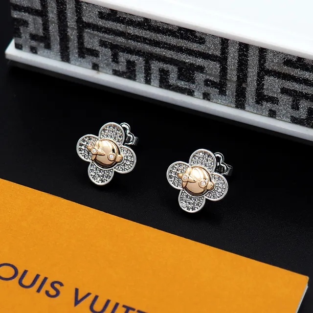 Louis Vuitton चाँदी सोना चार-पंखुड़ियों का क्लोवर सिल्हूट Pavé Crystal Setting कान के गहने 7