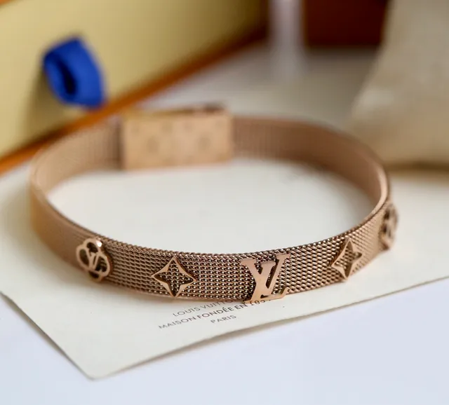 Louis Vuitton Silver Mesh Band Monogram Motifs Bracelet 3