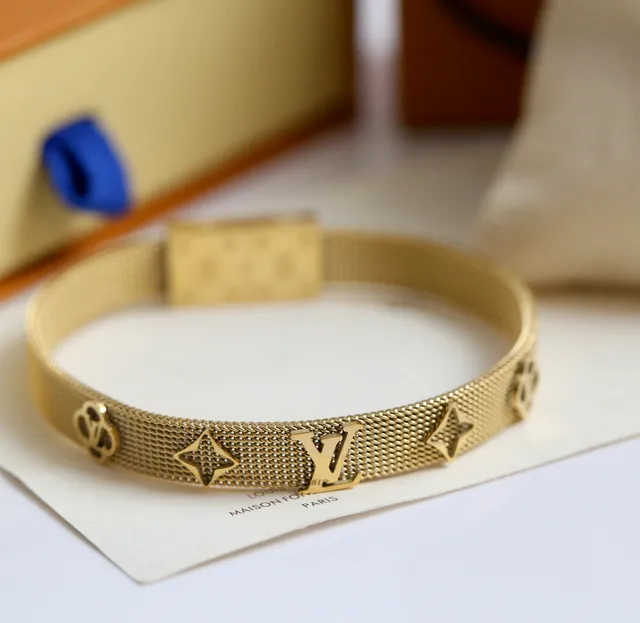 Louis Vuitton Silver Mesh Band Monogram Motifs Bracelet 4