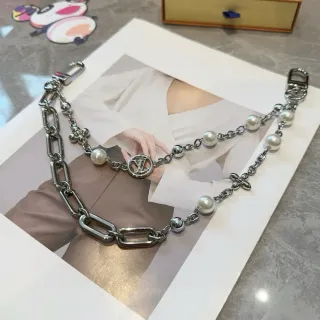 Louis Vuitton Colar Corrente de elos Prata Branco com acentos de pérola cultivada