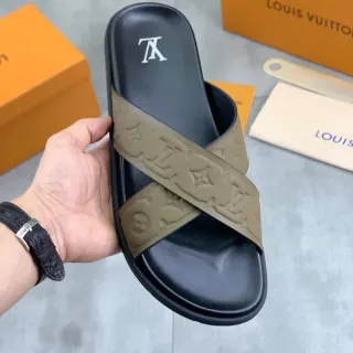 Sandalias Louis Vuitton Negro Beige Correa Cruzada Monogramada Suela de Goma Moldada