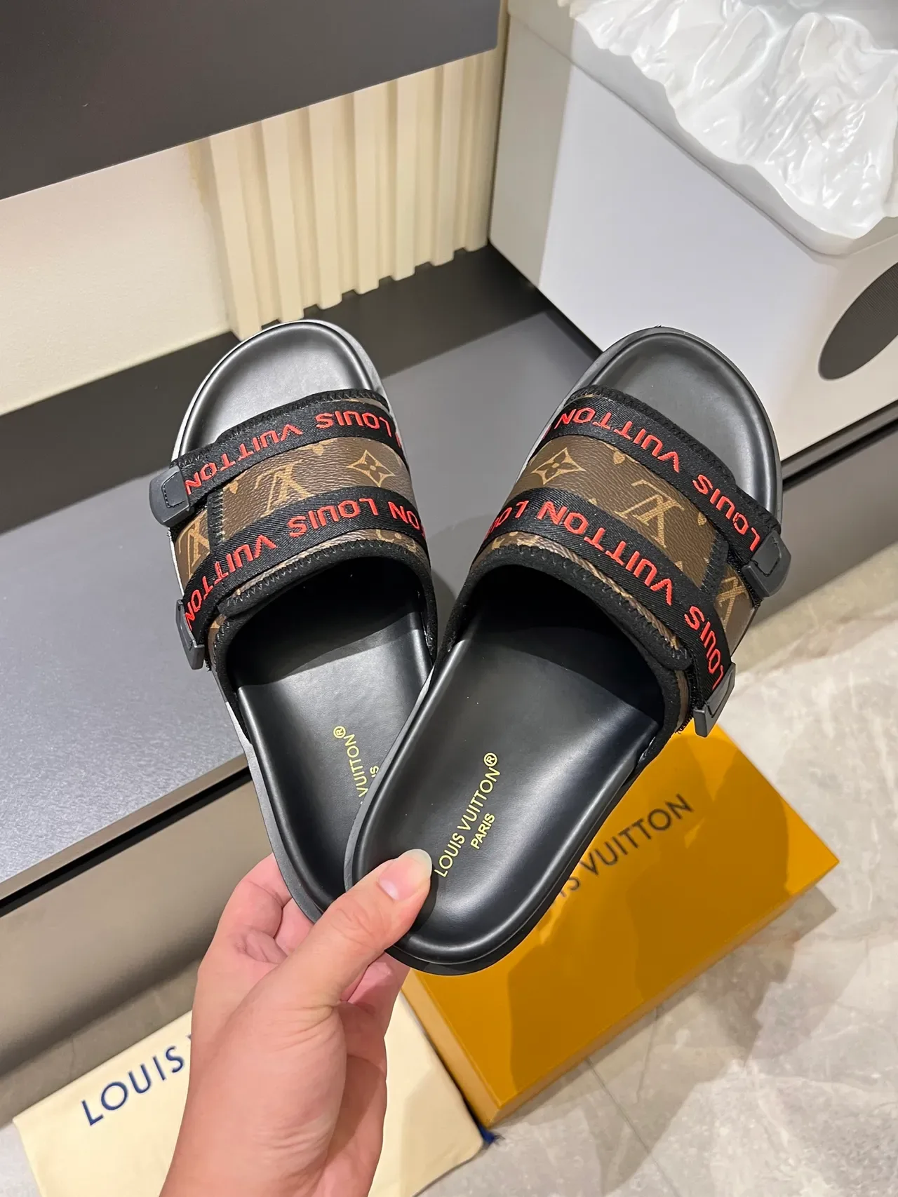 Louis Vuitton Slide Black Multicolor Dual-Strap Monogram-Printed Straps Slippers 8