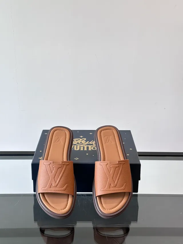 路易威登 Slide 蓝色白色模制橡胶鞋底压印花纹带拖鞋 10