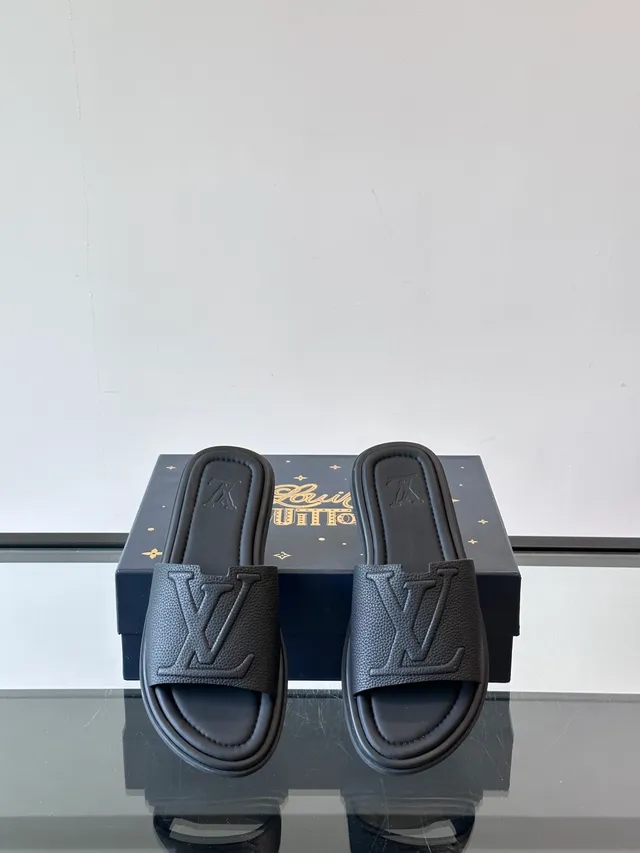 路易威登 Slide 蓝色白色模制橡胶鞋底压印花纹带拖鞋 11