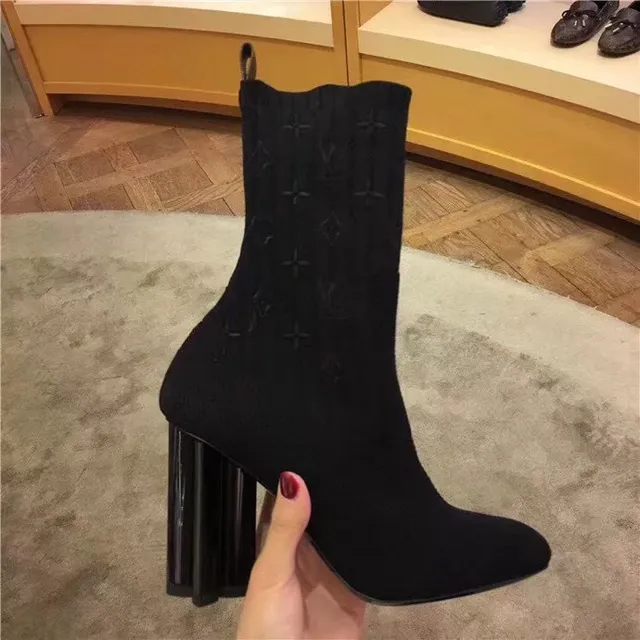 Louis Vuitton Sock Boots 黑色 罗纹针织 印花压纹 踝靴 2