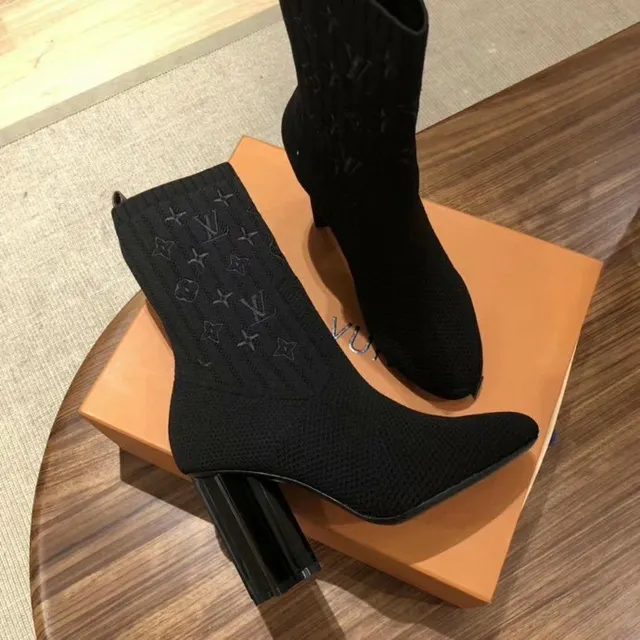 Louis Vuitton Sock Boots 黑色 罗纹针织 印花压纹 踝靴 4