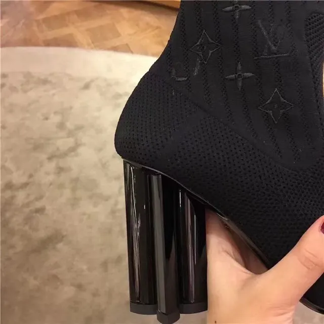 Louis Vuitton Sock Boots 黑色 罗纹针织 印花压纹 踝靴 5