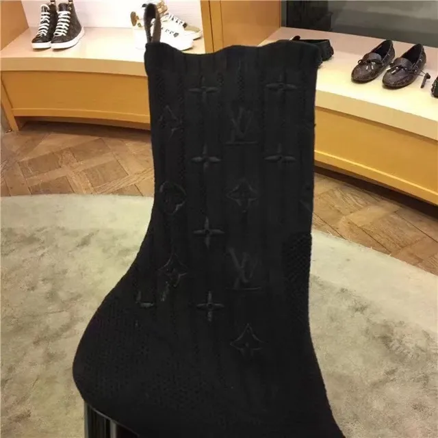 Louis Vuitton Sock Boots 黑色 罗纹针织 印花压纹 踝靴 6