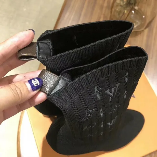Louis Vuitton Sock Boots 黑色 罗纹针织 印花压纹 踝靴 8