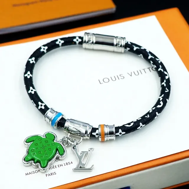 Bracelet Louis Vuitton Charm Tortue Noir Vert Cordon Emaillé 7