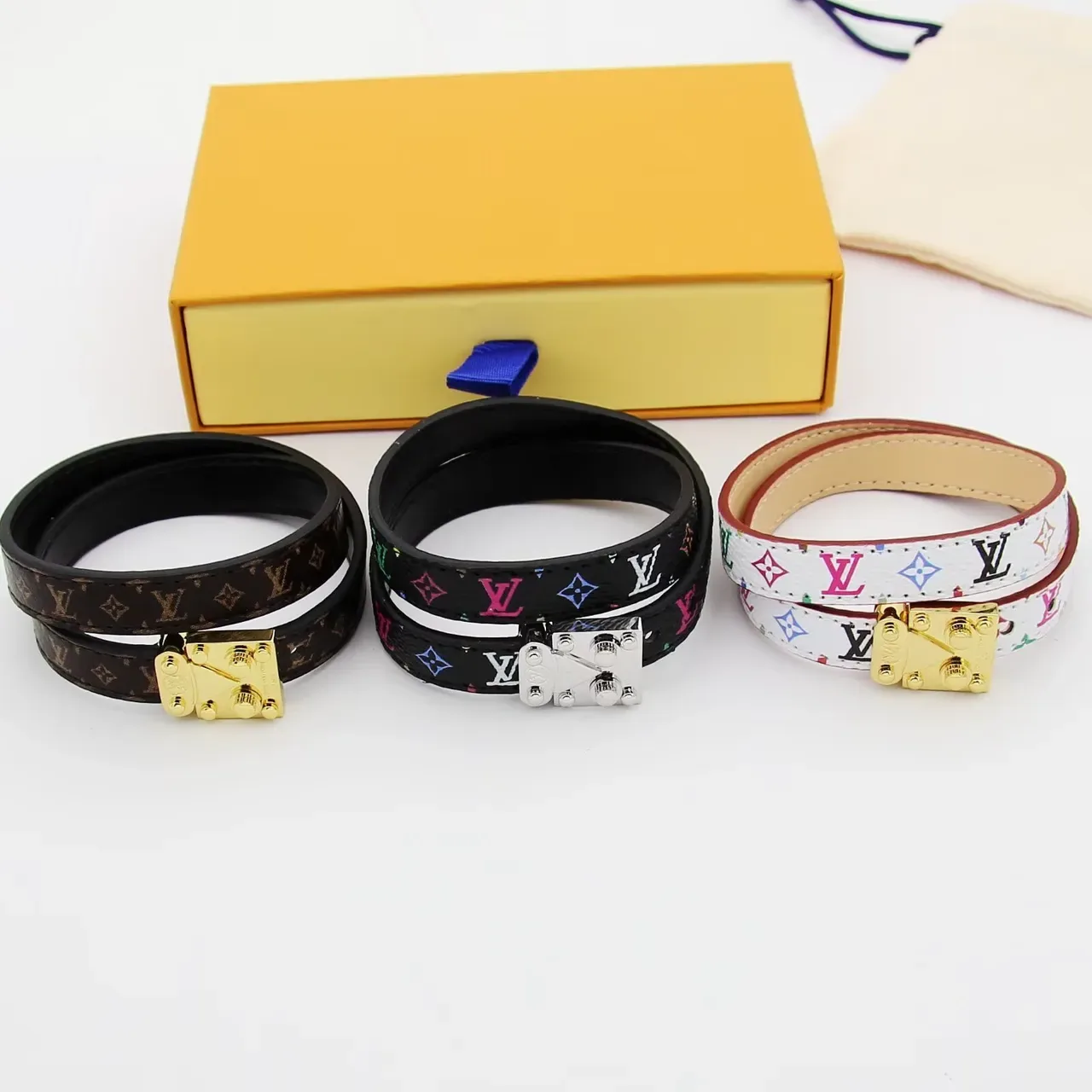 Louis Vuitton Twist Black Multicolor Double-Wrap Monogram-Printed Bracelet 7