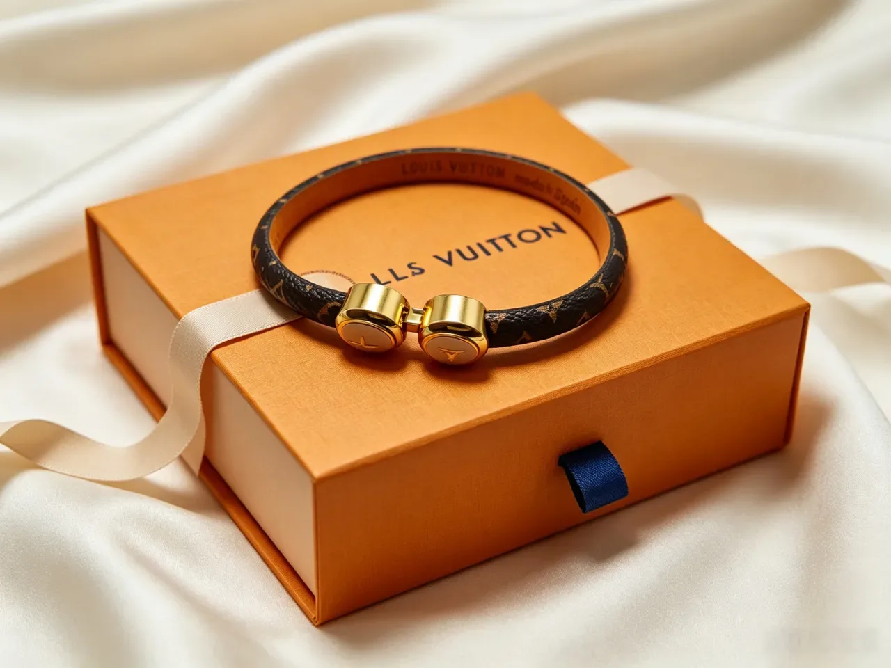 Louis Vuitton Twist Bracelet Cuero Monogram Negro Dorado Incrustación Madre de Perla 2