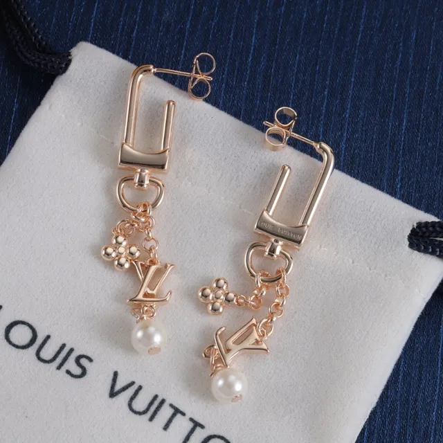 Louis Vuitton U-Shaped Dangling LV Monogram Pearl Earrings 4