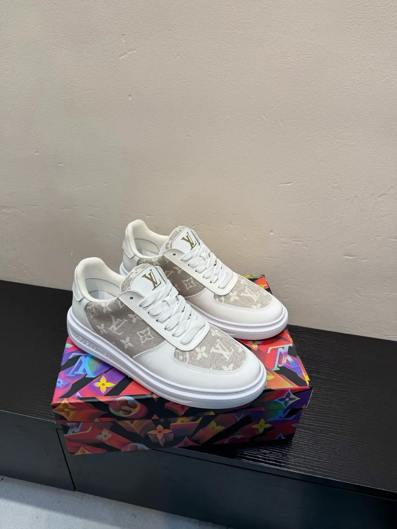 Louis Vuitton White Beige Monogram-Panelled Low-Top Lifestyle Sneakers 5