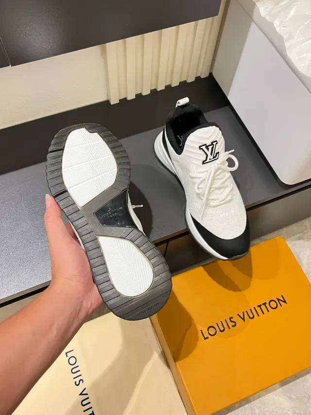 Louis Vuitton White Black Knit Upper Monogram Branding Lifestyle Sneakers 4