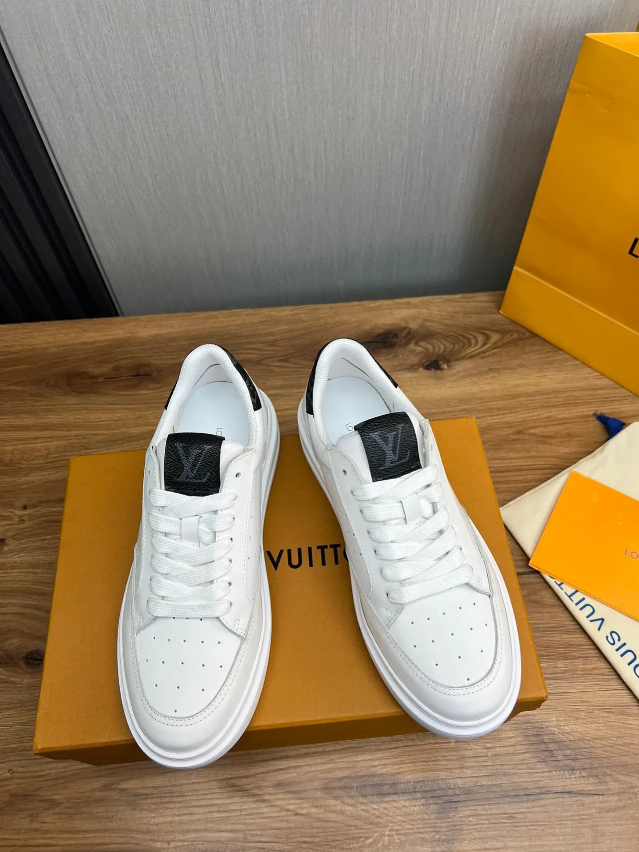 Louis Vuitton White Black Perforated Leather Upper Thick Platform Sole Lifestyle Sneakers 2