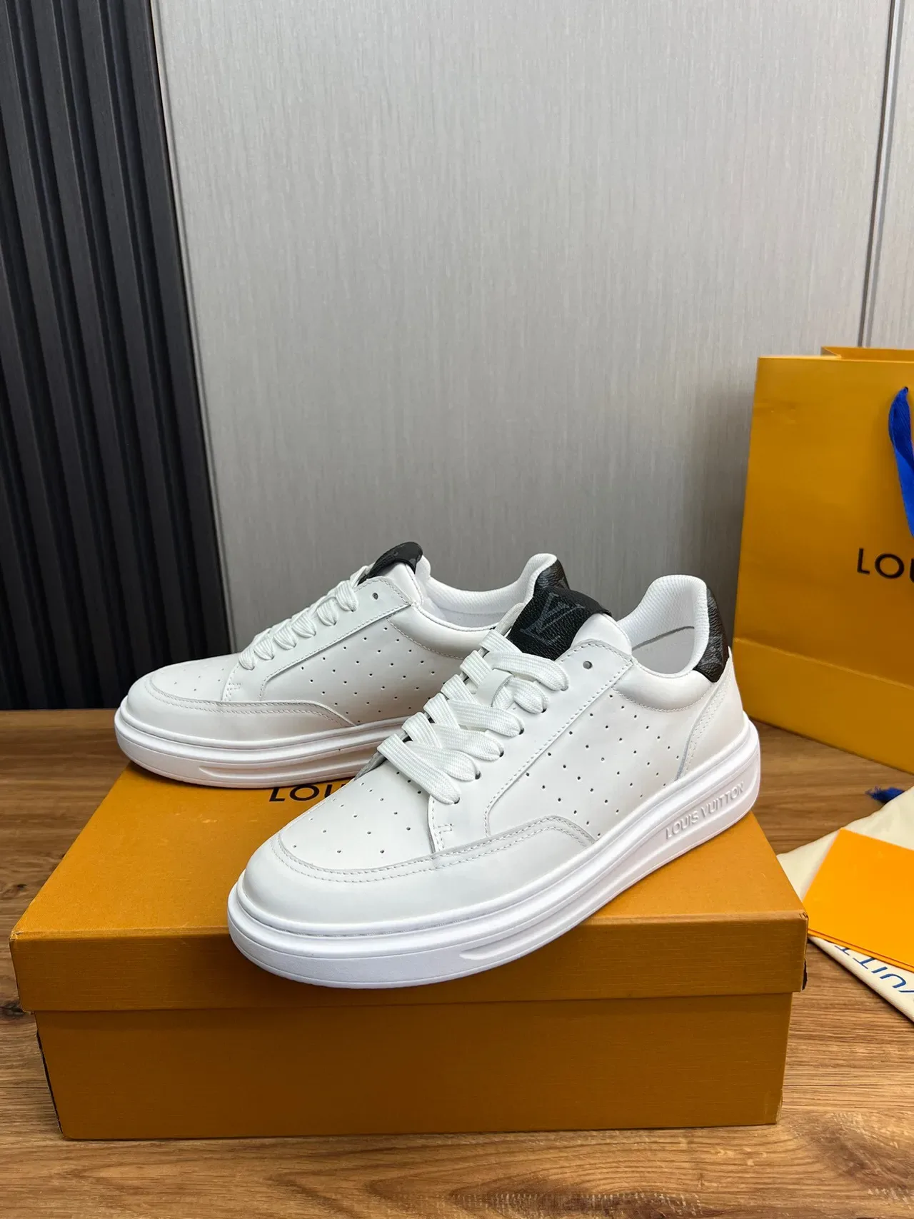 Louis Vuitton White Black Perforated Leather Upper Thick Platform Sole Lifestyle Sneakers 3