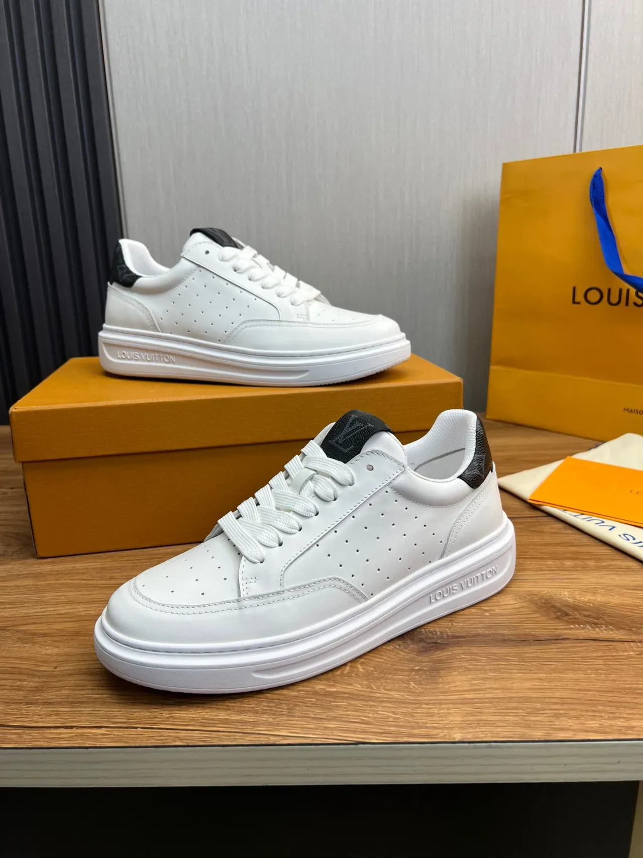 Louis Vuitton White Black Perforated Leather Upper Thick Platform Sole Lifestyle Sneakers 4