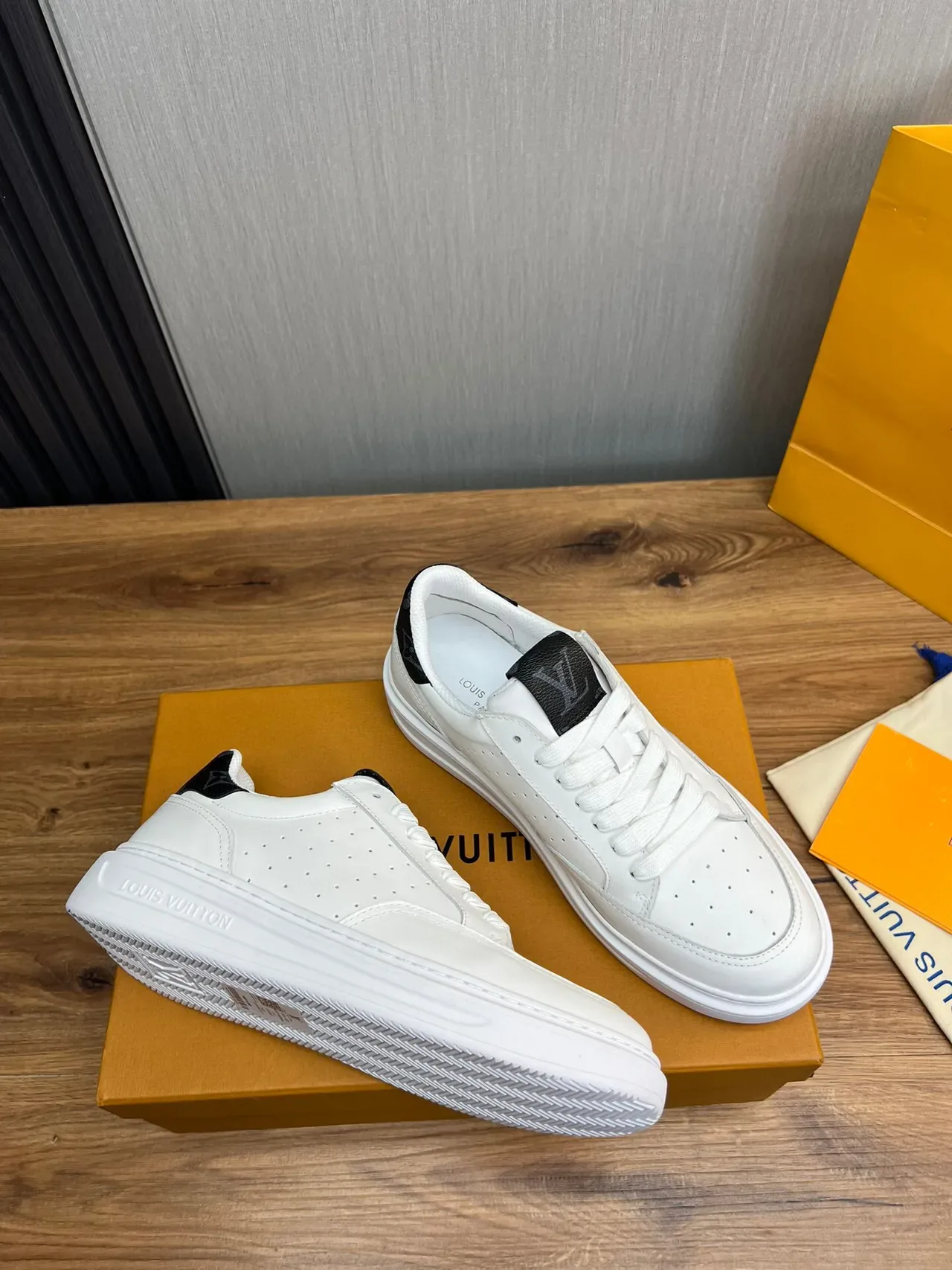 Louis Vuitton White Black Perforated Leather Upper Thick Platform Sole Lifestyle Sneakers 5