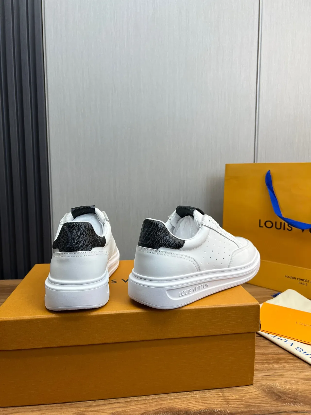 Louis Vuitton White Black Perforated Leather Upper Thick Platform Sole Lifestyle Sneakers 6