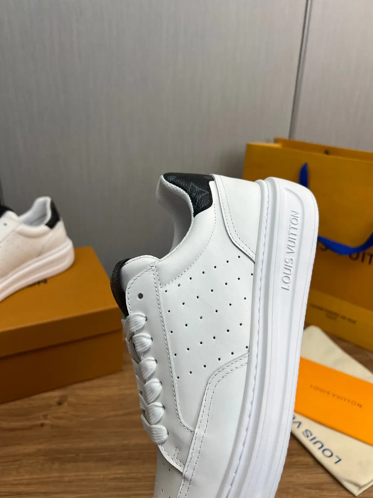 Louis Vuitton White Black Perforated Leather Upper Thick Platform Sole Lifestyle Sneakers 8
