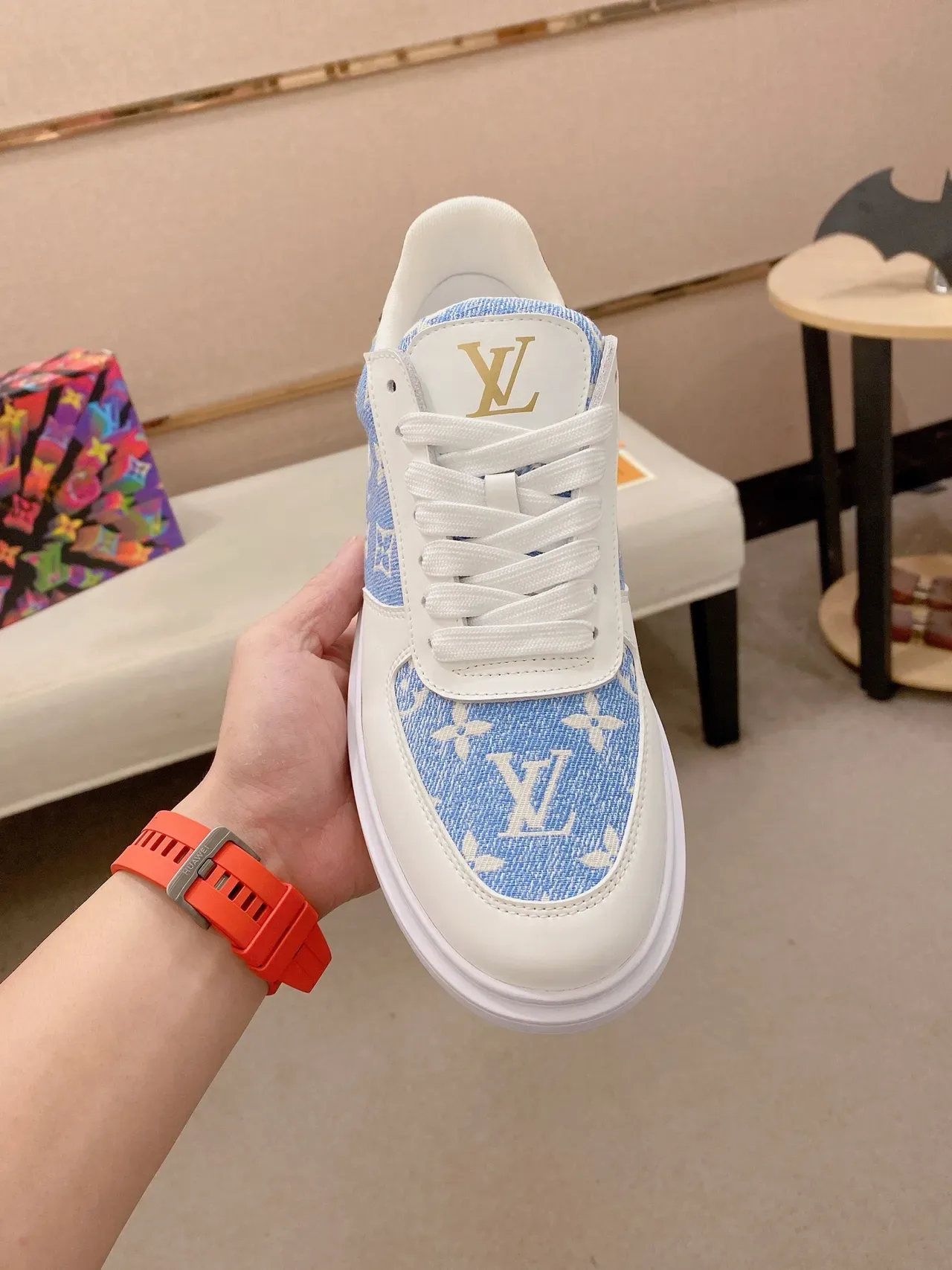 Louis Vuitton White Blue Monogram Textile Overlay Leather Panels Lifestyle Sneakers 2