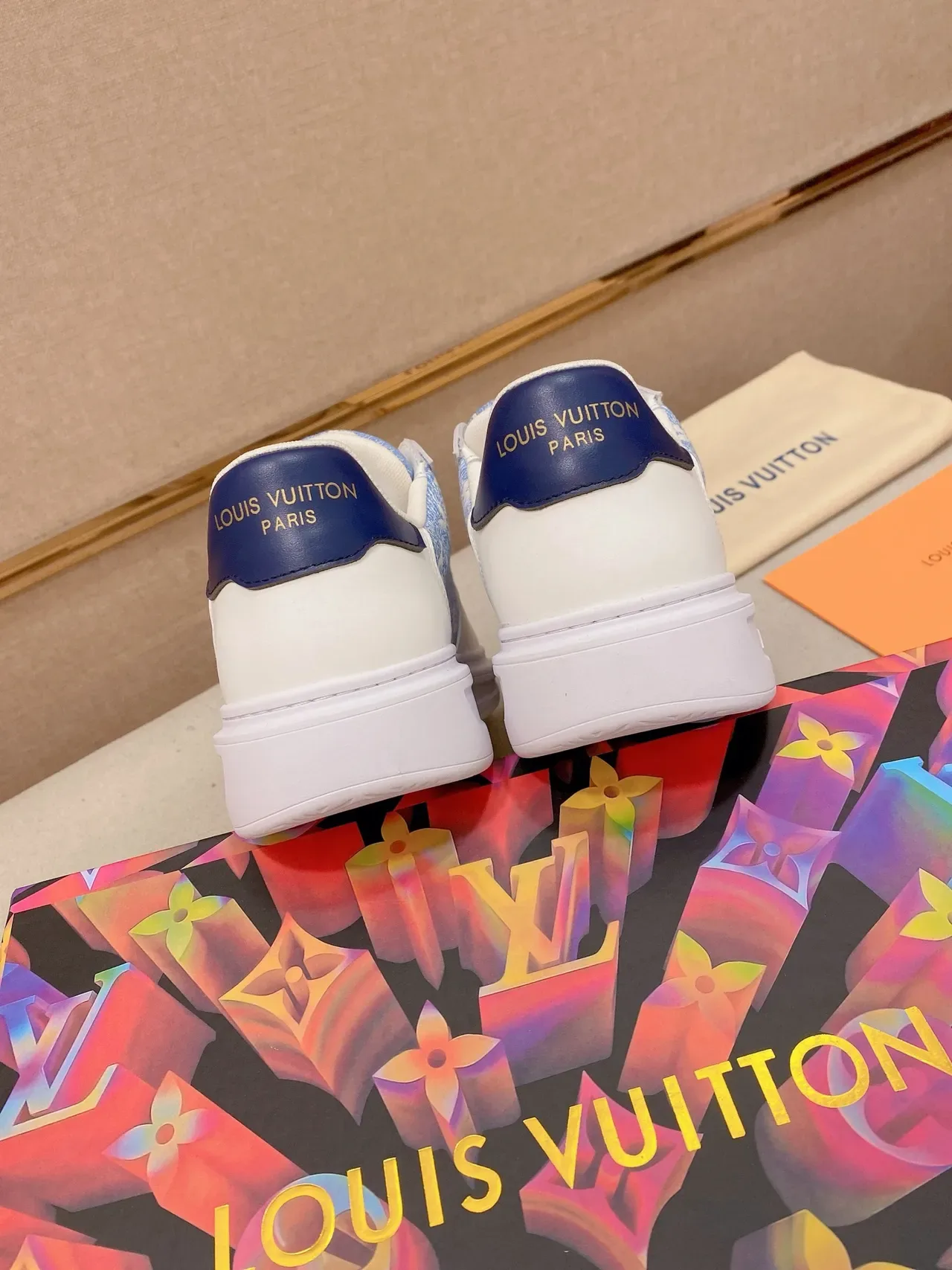 Louis Vuitton White Blue Monogram Textile Overlay Leather Panels Lifestyle Sneakers 8