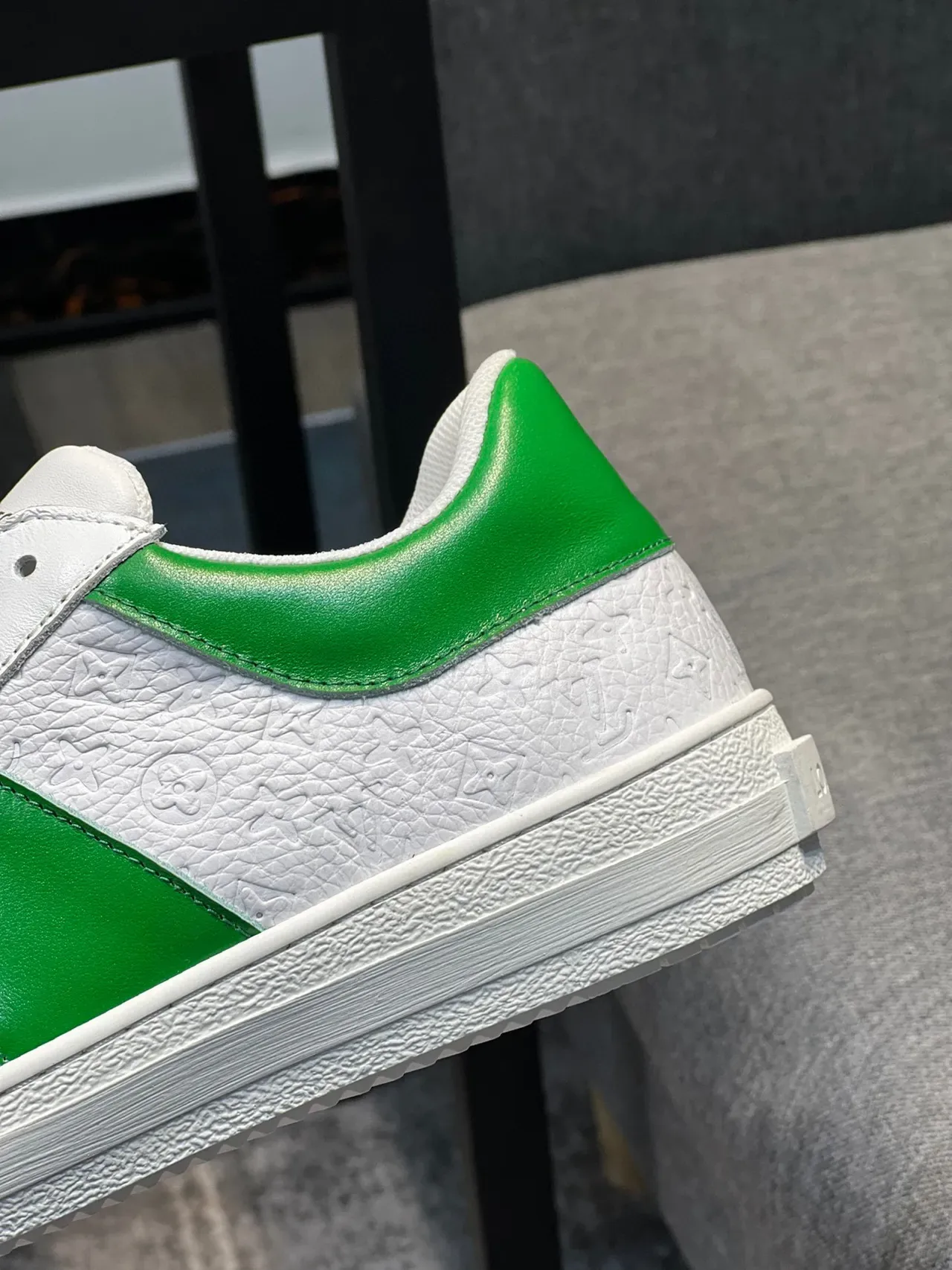 Louis Vuitton White Green Embossed Monogram Leather Side Stripe Lifestyle Sneakers 8