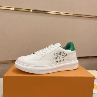 Louis Vuitton Blanco y Verde Low-Top Plataforma Sneaker Cuero Texturizado Superior Estilo de Vida