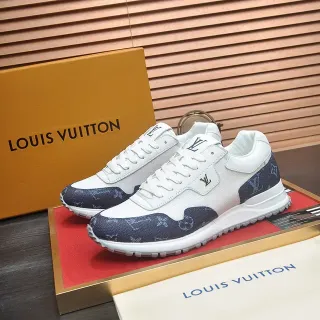 Louis Vuitton tênis lifestyle branco e marinho de baixo corte com painéis de impressão monograma
