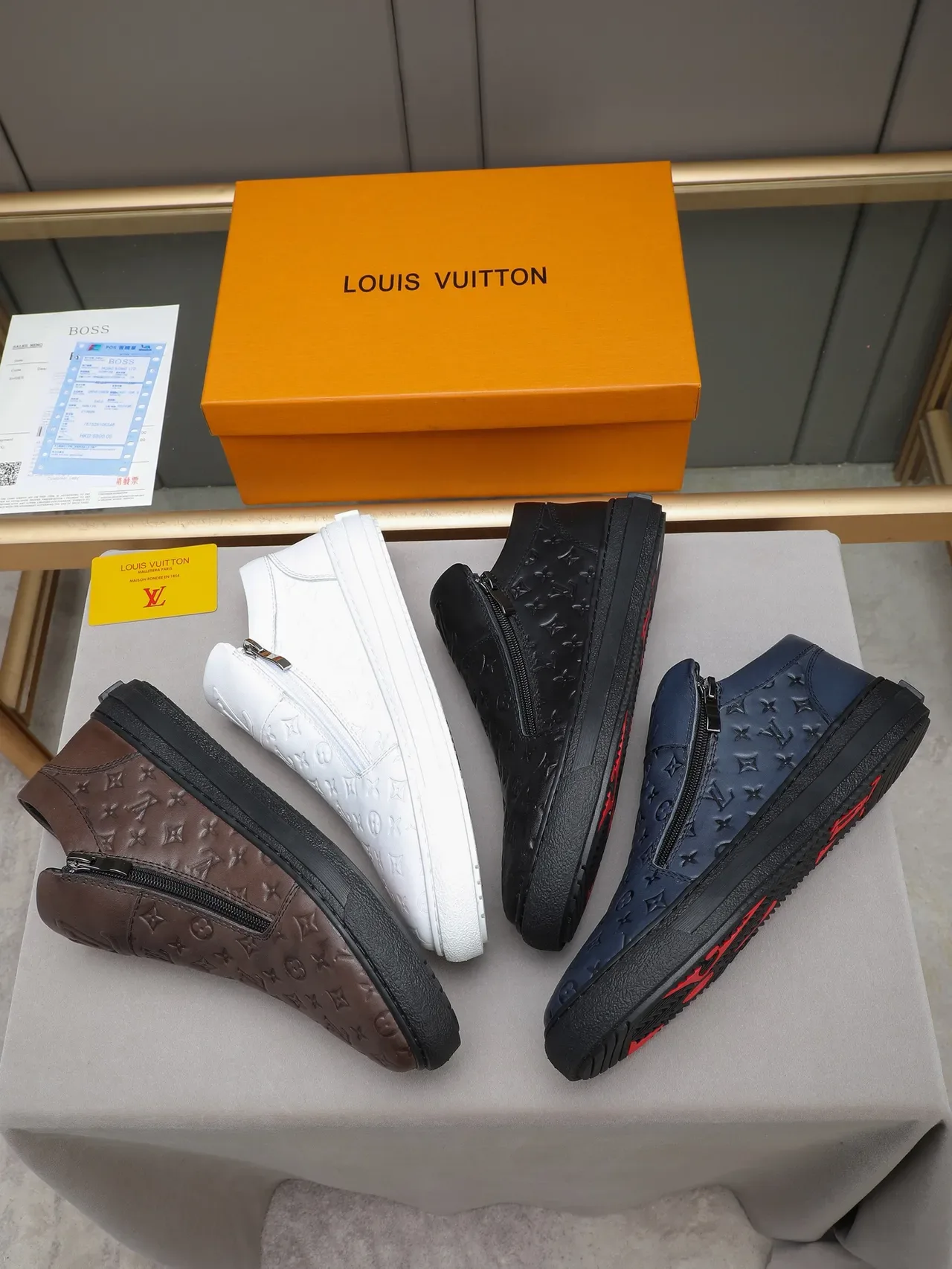 Louis Vuitton White Silver Monogram-Embossed Leather Side Zipper Closure Lifestyle Sneakers 2