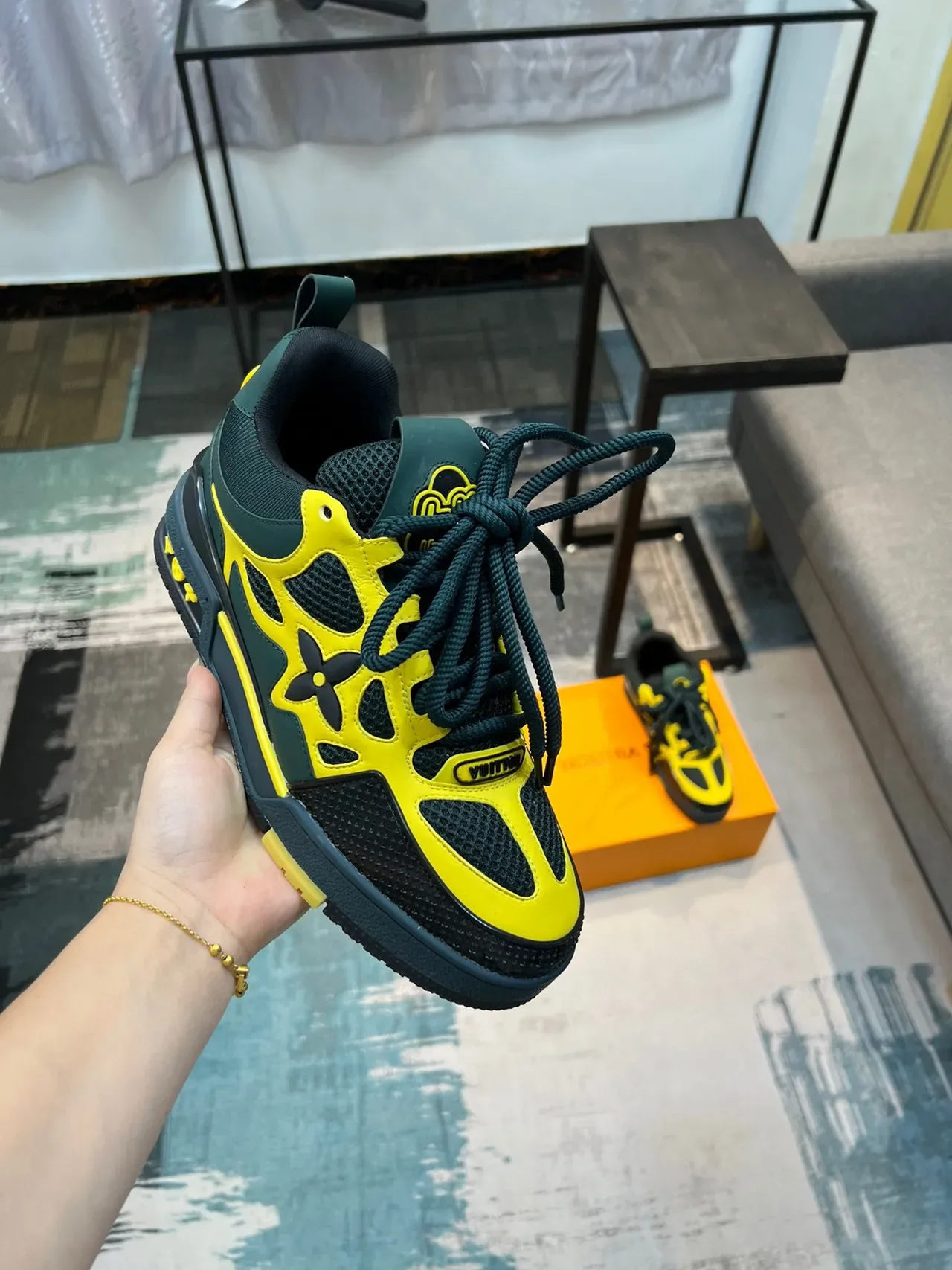 Louis Vuitton Sneakers Lifestyle Jaune et Vert Supérieure En Synthétique Et Maille En Couches Medi suela Sculptée Multi-Tone 6