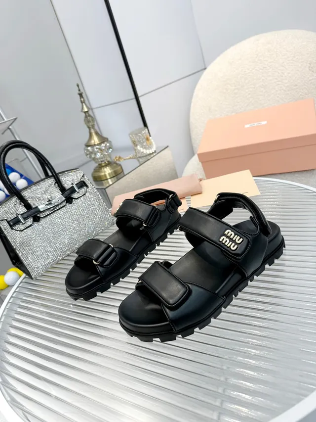 Miu Miu Wander Logo-Plaque Platform Leather Casual Sandals 8