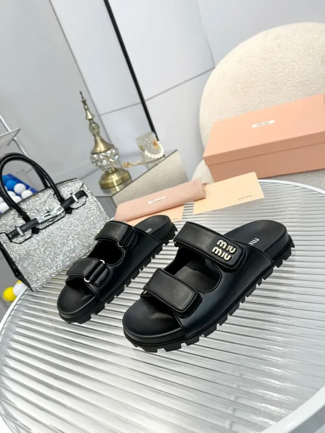 Miu Miu Wander Sandalias de doble correa blanco negro 5