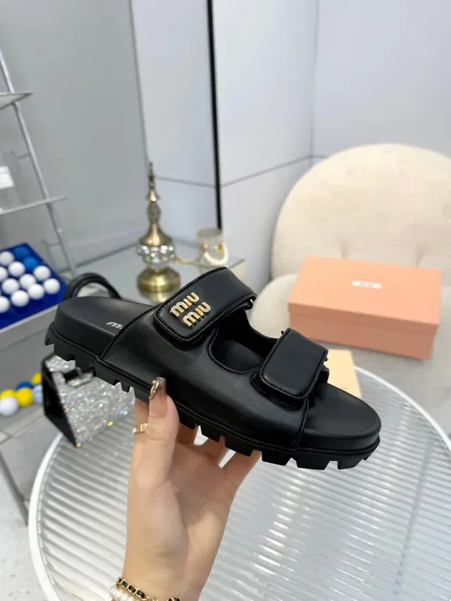 Miu Miu Wander Sandalias de doble correa blanco negro 8