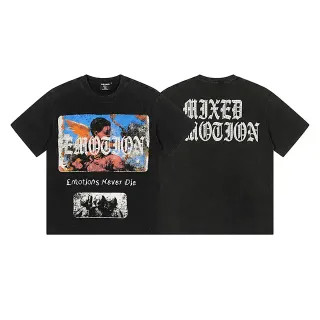 Mixed Emotion Black White Distressed Graphic Print Gothic Typography T-Shirt