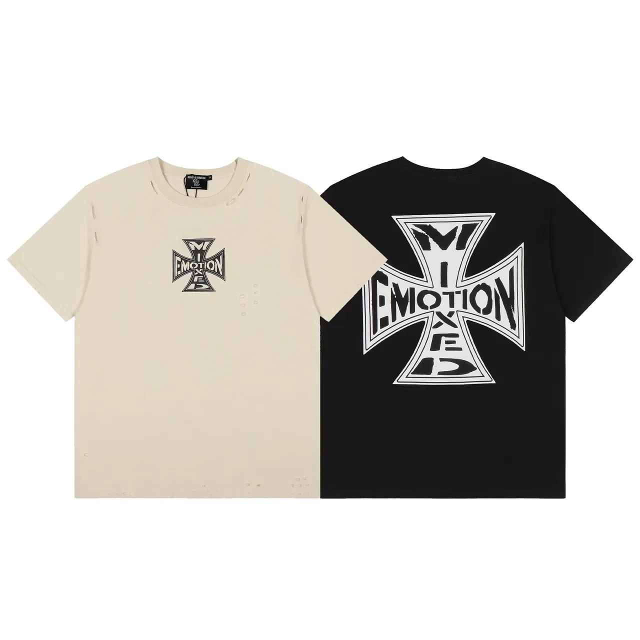 Camiseta preta Mixed Emotion com estampa de cruz de ferro 2