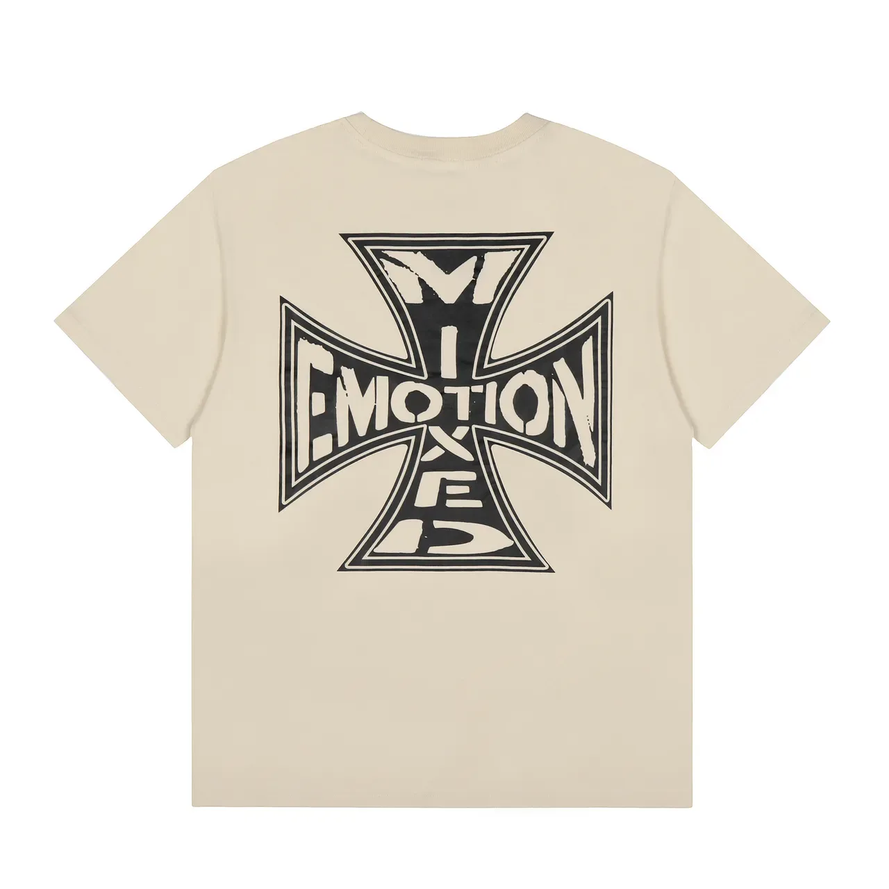 Camiseta preta Mixed Emotion com estampa de cruz de ferro 4