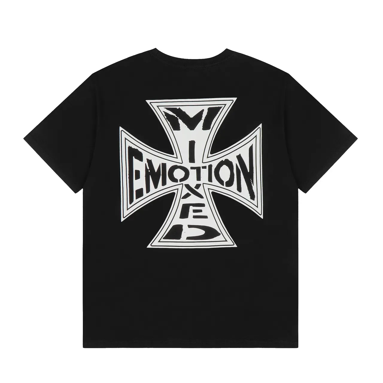 Camiseta preta Mixed Emotion com estampa de cruz de ferro 6