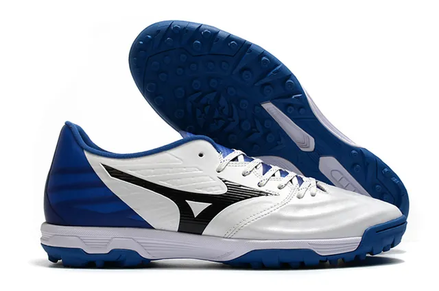 Mizuno Bleu Blanc Chaussures de Football Turf Haut Synthétique Basse Coupe 2
