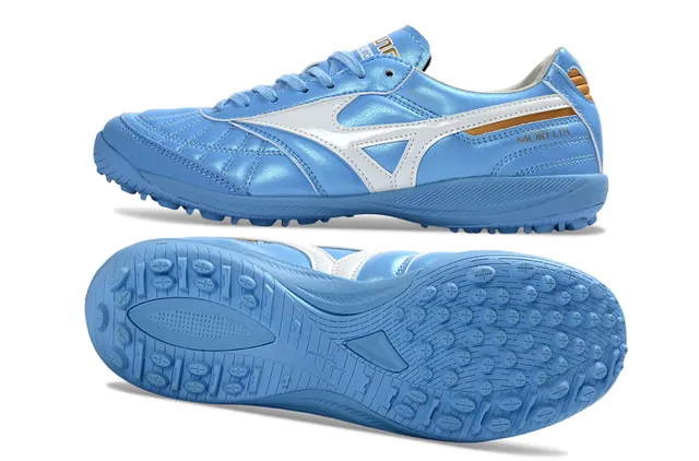 Mizuno Blue White Quilted Toe Box Metallic Light Upper Turf Soccer Shoes 3