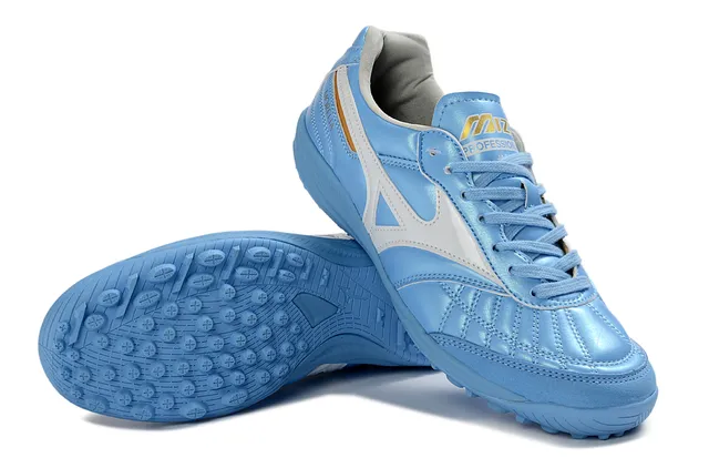 Mizuno Blue White Quilted Toe Box Metallic Light Upper Turf Soccer Shoes 4